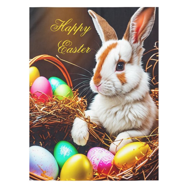 Toalha De Mesa Cesta e Ovos de Coelho da Páscoa (Frente)