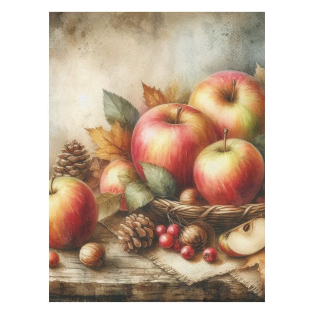 Toalha De Mesa Cesto de maçãs com a mesa de vindima (Frente)