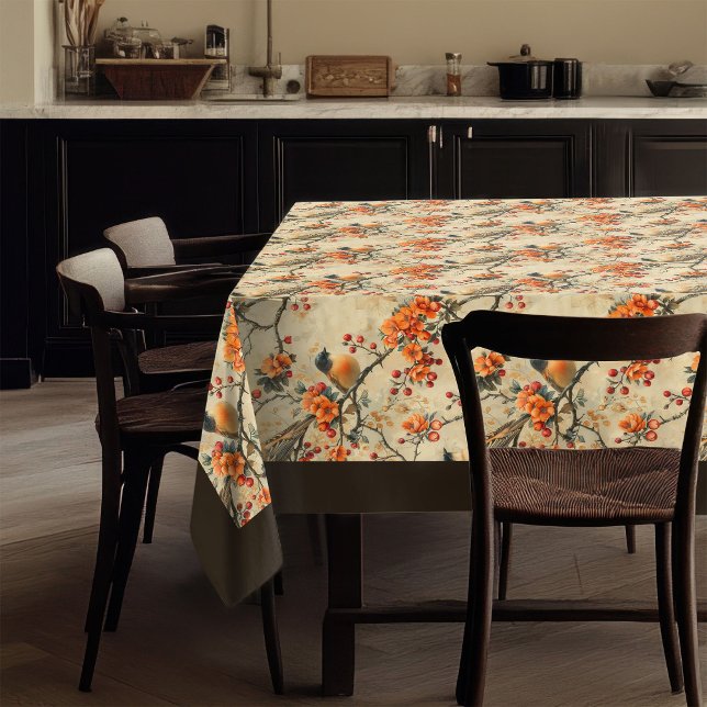 Toalha De Mesa Charme Sazonal das Flores e Aves de Outono (Autumn Flowers & Birds Tablecloth Seasonal Charm)