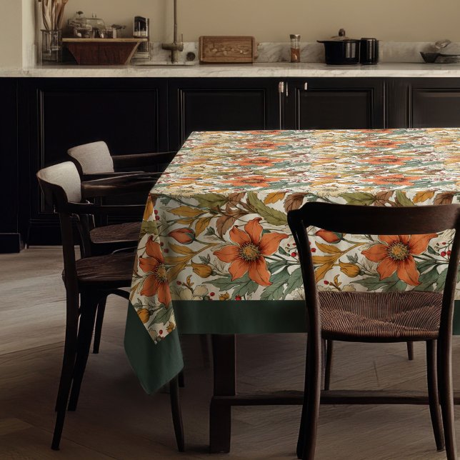 Toalha De Mesa Charmoso terracotta de outono, sage de flores bran (Charming autumn terracotta white flowers sage tablecloth)