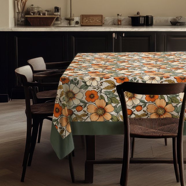 Toalha De Mesa Charmoso terracotta de outono, sage de flores bran (Charming autumn terracotta white flowers sage tablecloth)