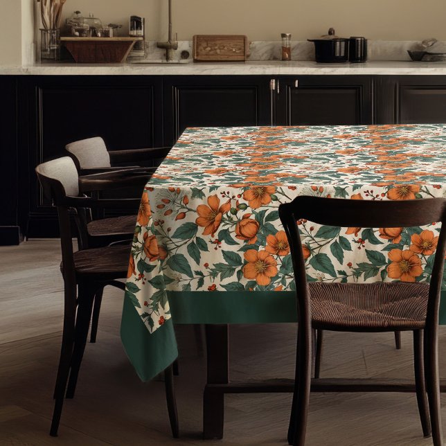 Toalha De Mesa Charmoso terracotta de outono, sage de flores bran (Charming autumn terracotta white flowers sage tablecloth)