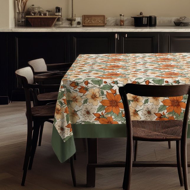 Toalha De Mesa Charmoso terracotta de outono, sage de flores bran (Charming autumn terracotta white flowers sage tablecloth)