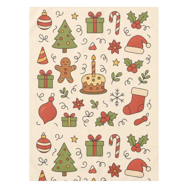 Toalha De Mesa Cheerful Christmas Doodle Pattern (Frente)