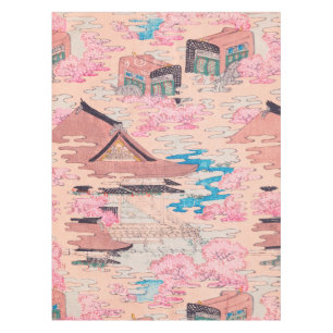 Toalha De Mesa Cherry Blossom Primavera Landscape Vintage Japonês