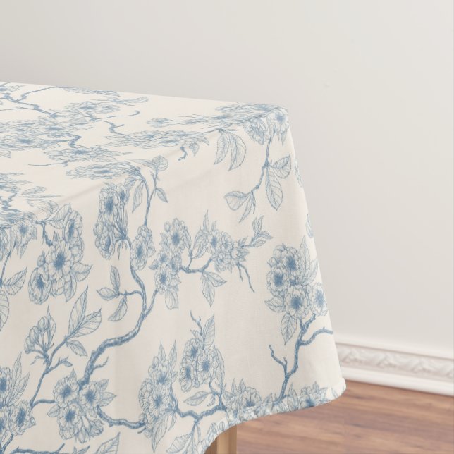 Toalha De Mesa Chery blossom branches in blue and off white (Posição Original)