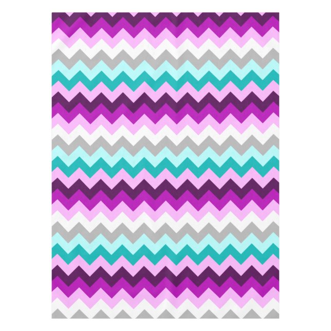 Toalha De Mesa Chevrons Brancos Roxos Pequenos (Frente)