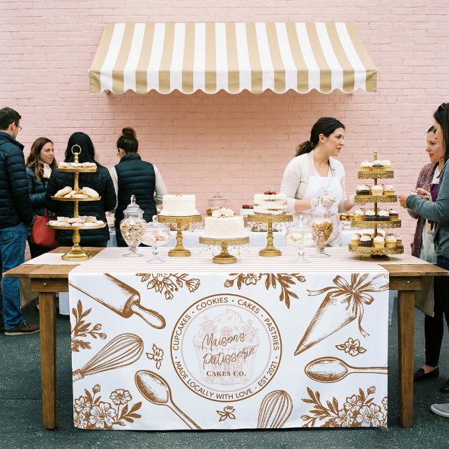 Toalha De Mesa Chic Baking Utensils Bakery Logo Market Booth Sign (Chic Baking Utensils Bakery Logo Market Booth Sign Tablecloth)