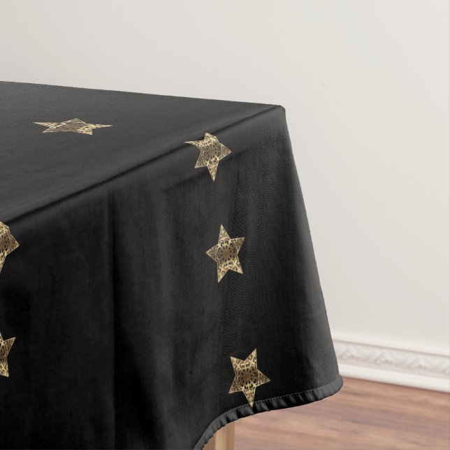 Toalha De Mesa Chic de Padrão de Estrelas Douradas de Olhar Preta (Posição Original)