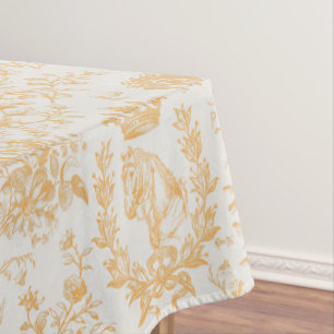 Toalha De Mesa Chic Dourado Beige Equestre Clássico Elegante