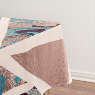 Toalha De Mesa Chic Rosa Dourado Teto de Cobre Preto Geométrico