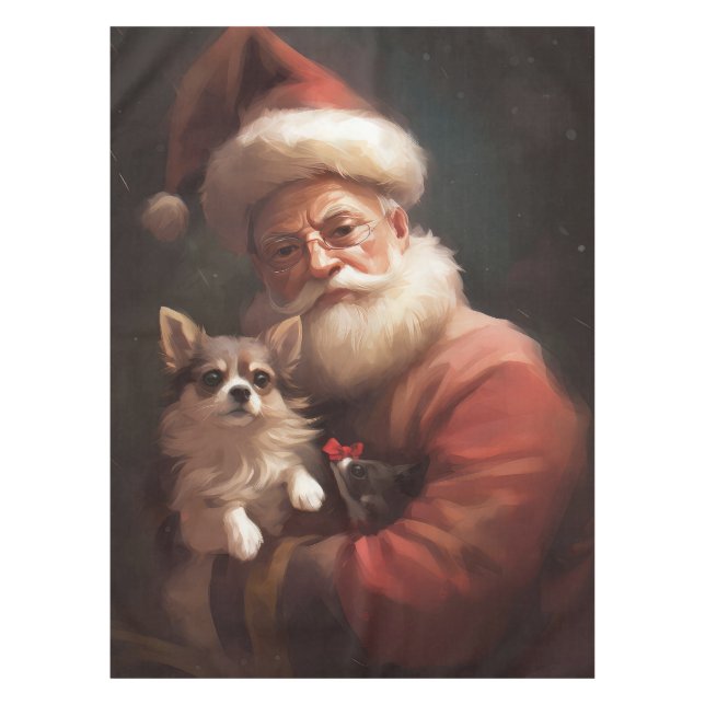 Toalha De Mesa Chihuahua com Papai Noel Natal Festivo (Frente)