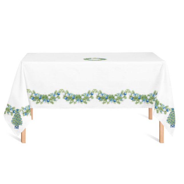 Toalha De Mesa Chinoiserie Azul e Branco de Natal  (Chinoiserie Christmas tablecloth blue and white )