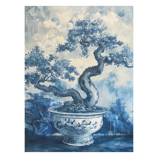 Toalha De Mesa Chinoiserie Blue e White Porcelain Design (Frente)