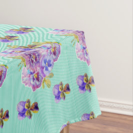 Toalha De Mesa Chique Aqua Stripe Pansy Tablecloth Floral