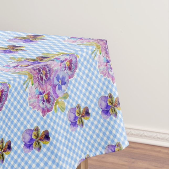 Toalha De Mesa Chique Azul Gingham Pansy Floral Tablecloth (Posição Original)