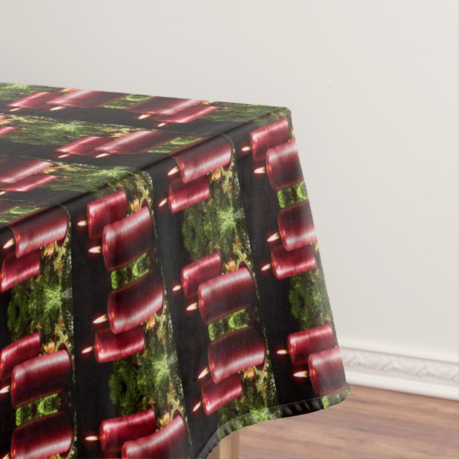 Toalha De Mesa Christmas Celebration Red Candles Green Leaves (Posição Original)