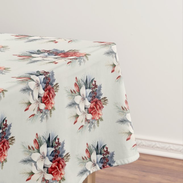 Toalha De Mesa Christmas White Red Flowers Holidays Elegant (Posição Original)