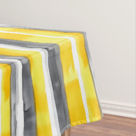 Toalha De Mesa Cinza Amarelo de Aquarelas com Linho Branco