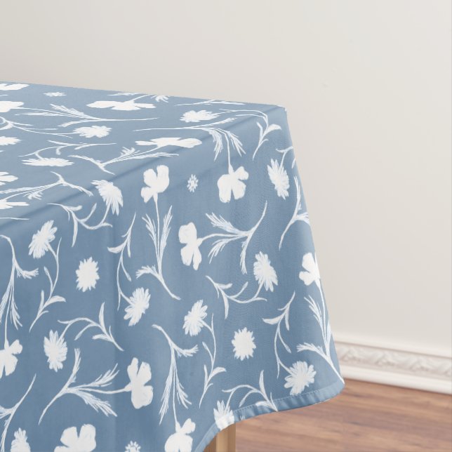 Toalha De Mesa Cinza Azul Branco Liberdade Padrão Floral Elegante (Posição Original)
