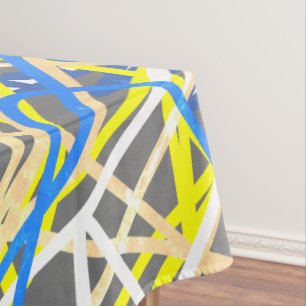 Toalha De Mesa Cinza Azul Funky Abstrato Art Amarelo
