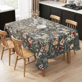 Toalha De Mesa Cinza Carvão Boho Flores Silvestres