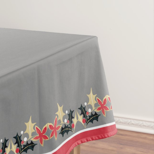 Toalha De Mesa Cinza de ornamentos Dourados e Prateados de Feriad (Posição Original)