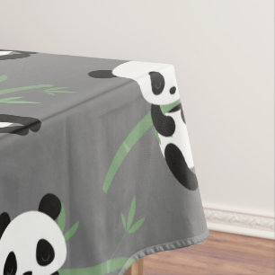 Toalha De Mesa Cinza de Padrão de Bambu de Urso de Panda Bonito