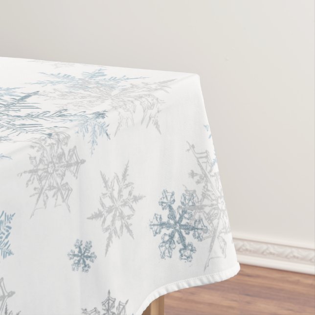 Toalha De Mesa Cinza de Prata Azul Icy Snowflake Winter Wonderlan (Posição Original)