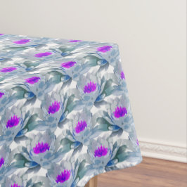 Toalha De Mesa Cinza e padrão de flores roxas