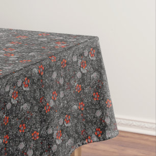 Toalha De Mesa Cinza e Padrão Floral Laranja Sutil Boho Chic