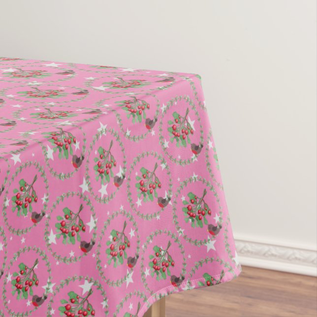 Toalha De Mesa Cinza Estrela Vermelha Rosa Robin Wreath Natal (Posição Original)