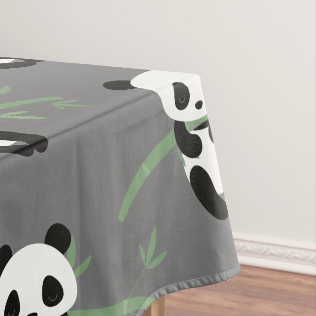 Toalha De Mesa Cinza-Padrão Bambu De Urso-Panda Bonito (Posição Original)