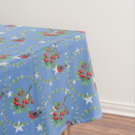 Toalha De Mesa Cinza Star Blue Robin Wreath Natal