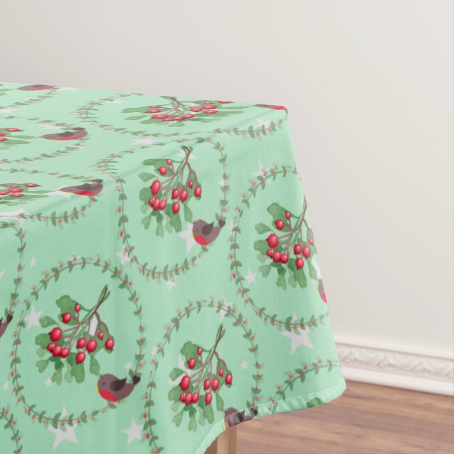 Toalha De Mesa Cinza Star Red Robin Wreath Natal (Posição Original)