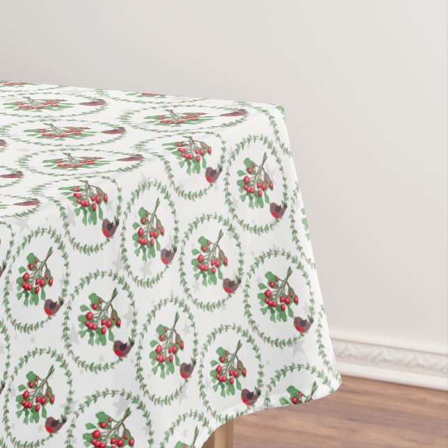 Toalha De Mesa Cinza White Star Red Robin Wreath Natal (Posição Original)