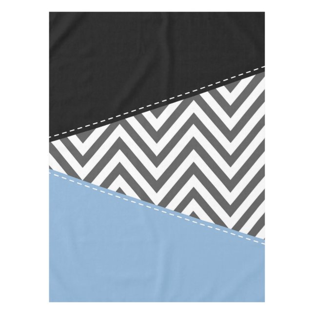 Toalha De Mesa Cinza Zigzag, Cinza Chevron, Zigzag Patterno, Azul (Frente)