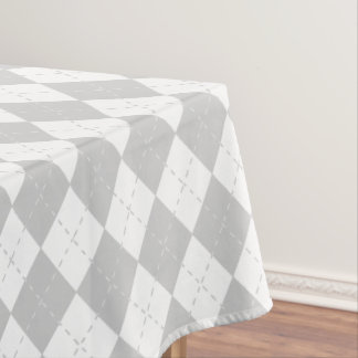 Toalha De Mesa Cinzas e Argyle Branco