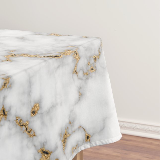 Toalha De Mesa Cinzas e Dourado Swirl Faux Marble (Posição Original)