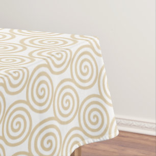 Toalha De Mesa Círculos Espirais Abstratos Bege Dourado em Branco