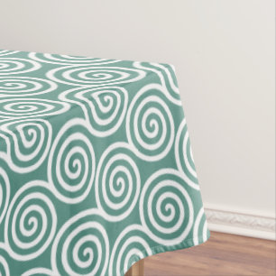 Toalha De Mesa Círculos Espirais Abstratos em Verde Água Claro e 