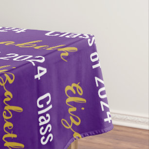 Toalha De Mesa Classe de 2024 Nome do Formando Purple White Doura
