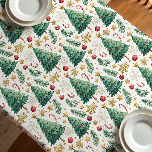 Toalha De Mesa Classic Christmas trees gold and green tablecloth (Classic Christmas trees gold and green tablecloth)
