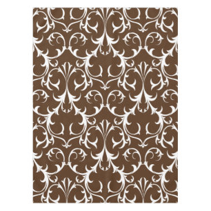 Toalha De Mesa Clássico Castanho Escuro e Branco Damasco Floral 
