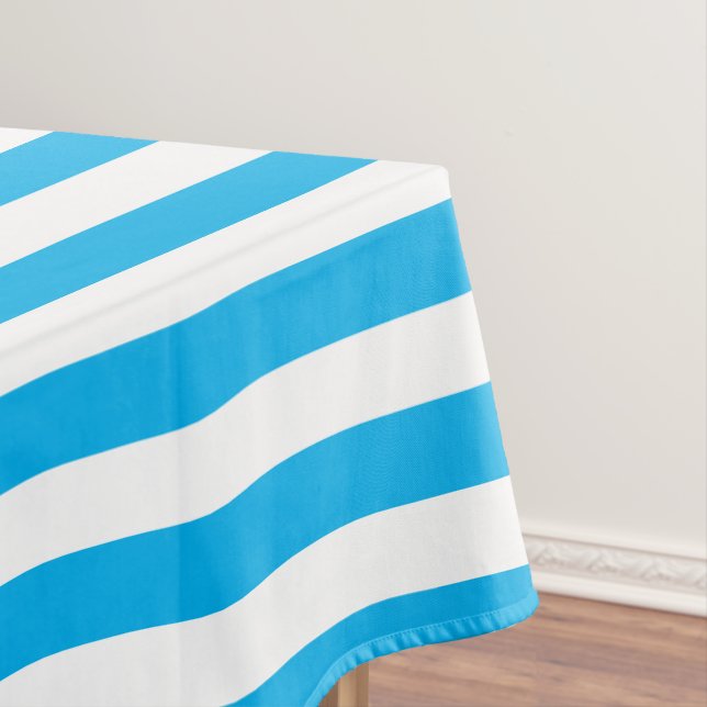 Toalha De Mesa Clássico Listrado Azul Céu e Branco (Posição Original)