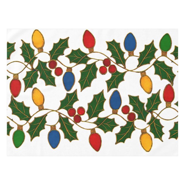 Toalha De Mesa Cloisonne Art Christmas Lights and Holly (Frente (Horizontal))