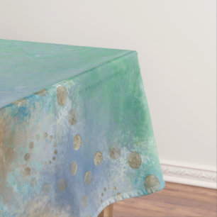 Toalha De Mesa Coastal Grunge Azul e Verde Dourado