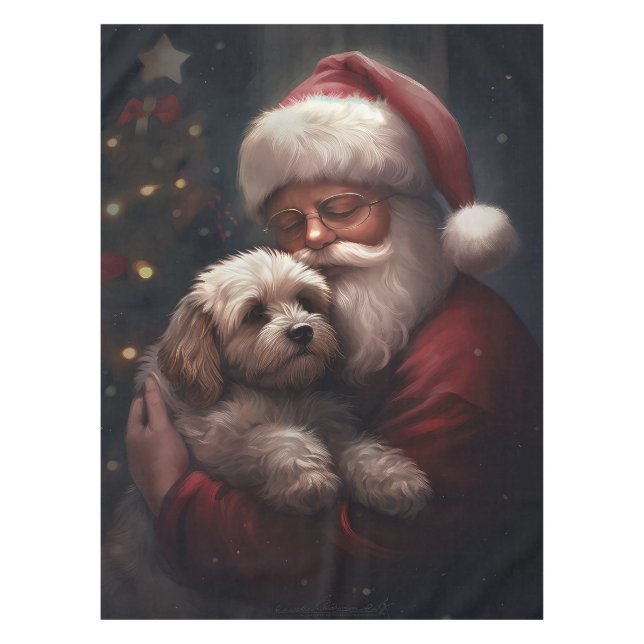 Toalha De Mesa Cockapoo com Papai Noel Natal Festivo (Frente)