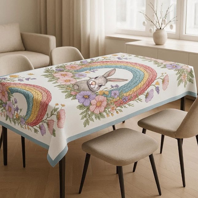 Toalha De Mesa Coelho de Páscoa Arco-íris Arte Primavera Flores S (Easter Bunny Rainbow Art Spring Wildflowers Meadow Tablecloth)