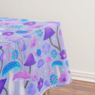 Toalha De Mesa Cogumelos Botânicos Retro Flores Turquesa Roxo
